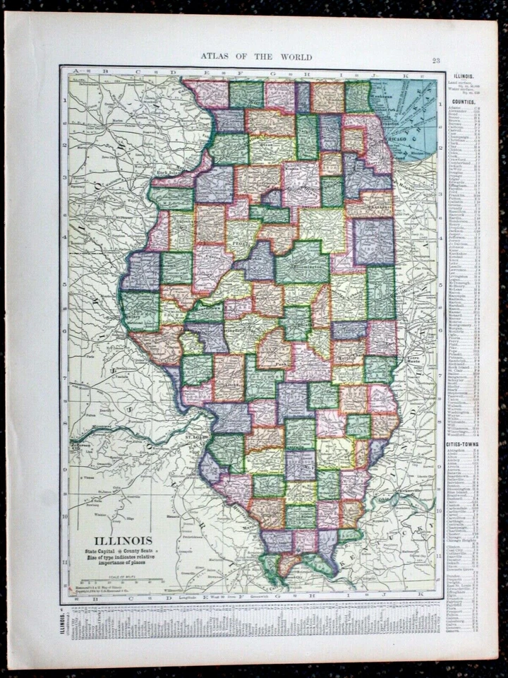 OLD ANTIQUE 1904 ILLINOIS / WISCONSIN MAP COLOR CHROMOLITHOGRAPH PRINT - Image 2 of 4