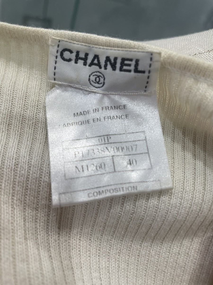 CHANEL WHITE SLEEVELESS TANK TOP WITH CAMELLIA FLOWER SIZE 40 | eBay