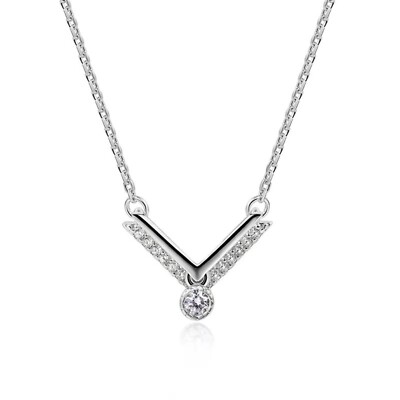Weißgold Halskette Sterlingsilber V Halskette, Geschenk für Sie, Weihnachtsgeschenk