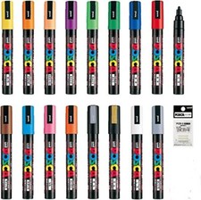 Posca Marker Acrylic Paint Pens Fine Point Tip width 1.8 2.5mm 17 colors PC-5...