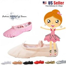 Nexete Canvas Leather Ballet Dance Slipper Shoes For Toddler Kids  Girl