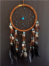 Dream Catcher Dreamcatcher - Brown Suede with Turquoise Details - Handmade, Larg