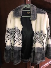 Vintage Polar Magic Heavy Fleece Jacket Gray Cream Tree Design Womens S