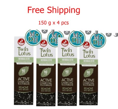 Twin Lotus Active Charcoal Thai Herbal  Herbaliste Toothpaste Oral Care 150g x 4