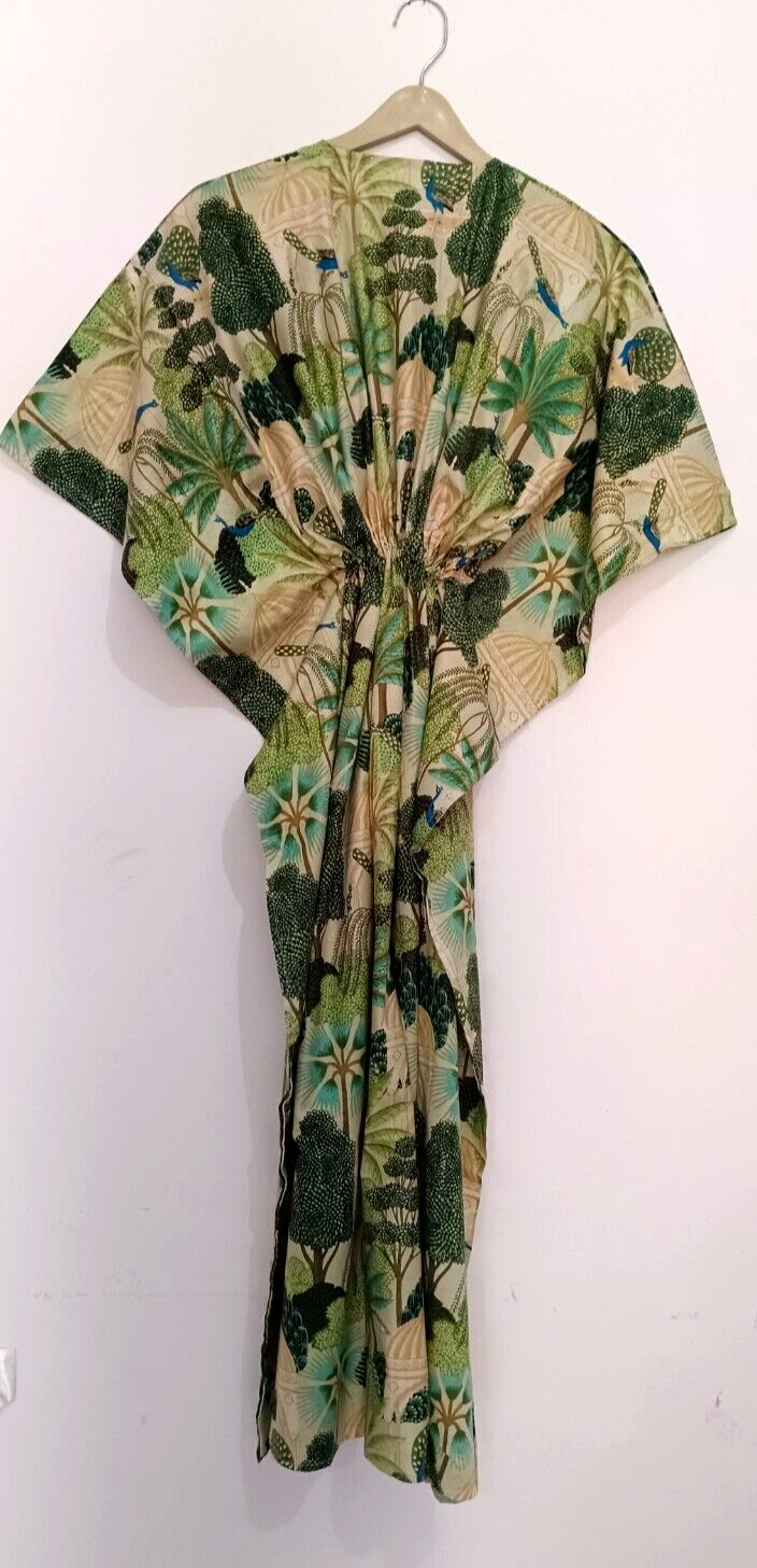 Indian Vintage 100% Cotton Long Beach Maxi Kaftan Dress One Size Caftan Kimono