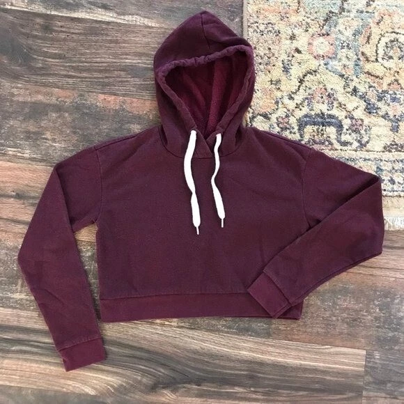 H M Divided Womens Cropped Maroon Hoodie Size XS