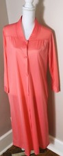 Vintage Small Coral Silky Nylon Robe Housecoat Lightweight Button Down