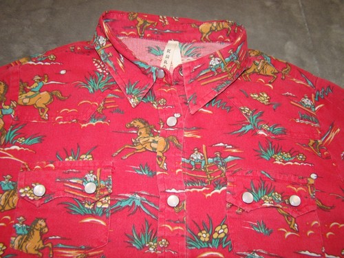 Roper Girls XL 14 Red Pearl Snap Horses Cowboys Ranch Western Shirt - Picture 2 of 6