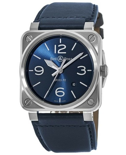 Ross BR 03-92 Blue Steel Leather Strap 