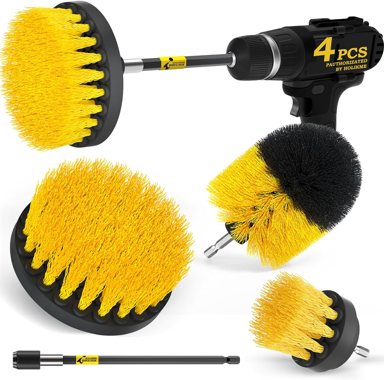 4 Pack Drill Brush Attachments Set, Power Scrubber with Extend Long Attachment，C