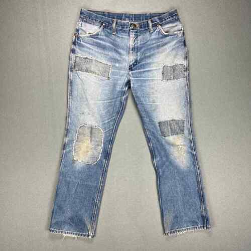 VTG Wrangler Jeans Mens 38 Short 912PW 80's USA Denim Distressed Patches Cowboy - Picture 1 of 14