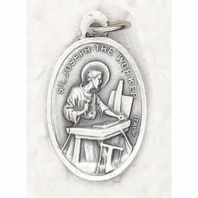 St. Saint Joseph the Worker - Pray for Us - Italian Silver Tone Ox 1'' Medal
