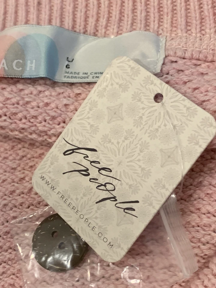 全新带标签 Free People 女式大号粉色海滩遮瑕 MSRP 128 美元海利针织上衣梦幻 — 第 3/4 张图片