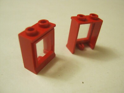 Lego Lot Of 2 Red Old Style Window Frame, With Pane, 60592 (028-46)