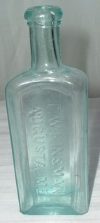 RARE Form 1870's AUGUSTA Maine F W Kinsman HAND APPLIED LIP Aqua Paneled Med