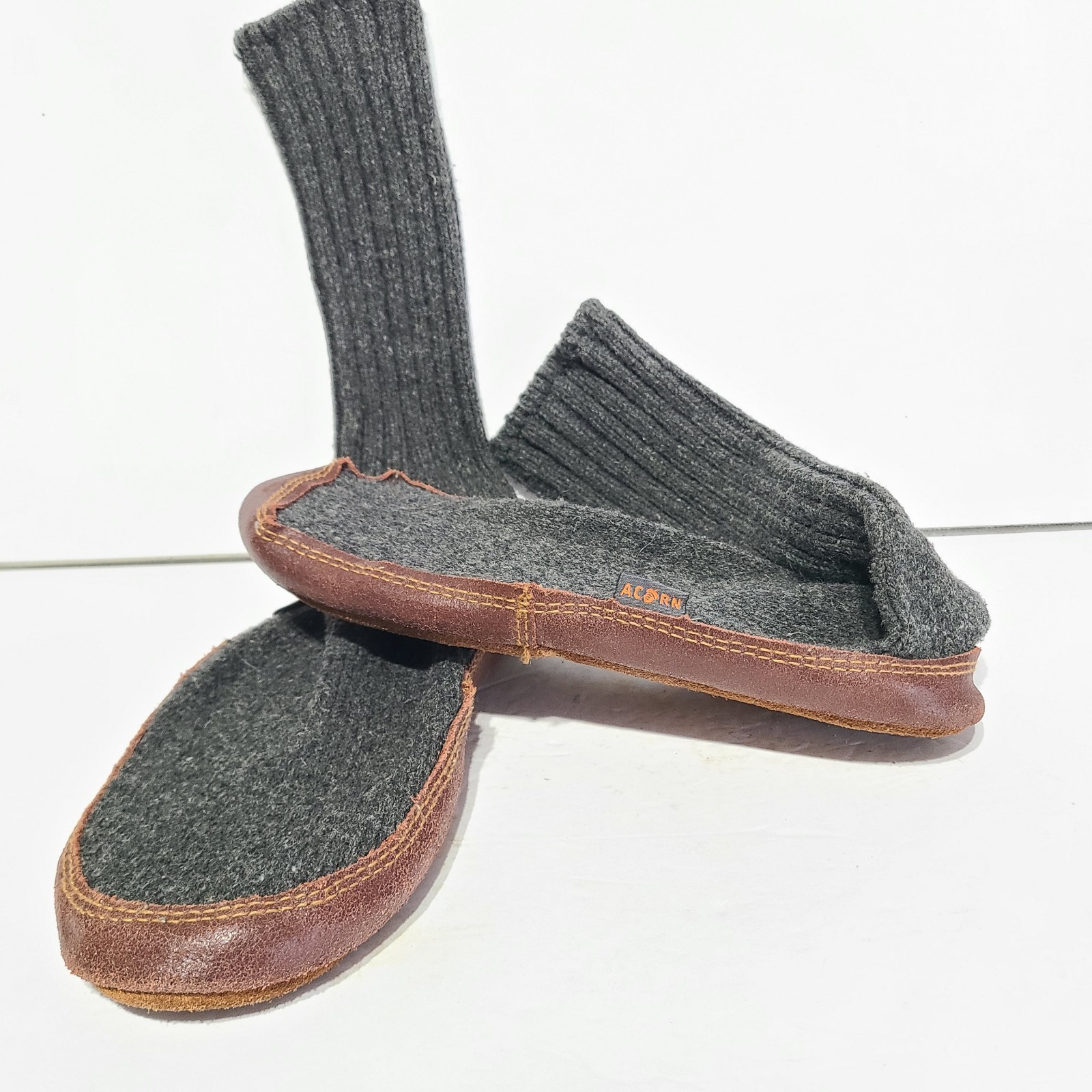 SAOLA B39 Ghianda Ragg Lana Ciabatta Originale Suola Pelle Uomo 6 7 Donna 8 9