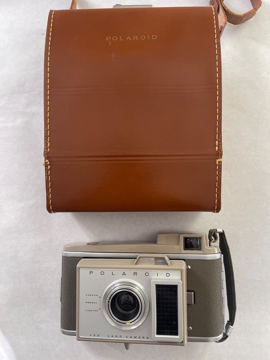 Old Vintage POLAROID J33 Land Camera Brown Leather with Case