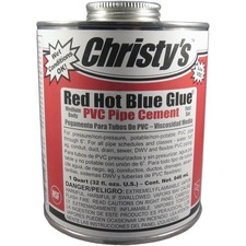 Christy's Red Hot Blue Glue PVC Pipe Cement, Medium Body, Fast Set, Quart,