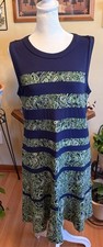 MICHAEL KORS Paisley Resort Green/Navy Blue Striped Fit & Flare Dress Large