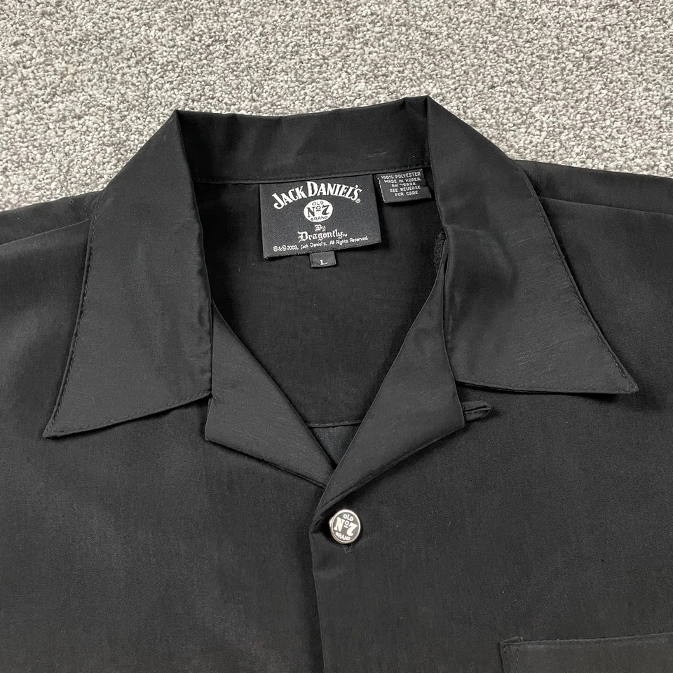 Vtg Jack Daniels Shirt Men Large Black Loop Collar Camp Whiskey Dragonfly Y2K 03 - Image 4 of 4