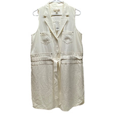 Banana Republic Career Dress Women's 12 Ivory Sleeveless Tie Front $130 NWT