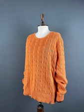 Polo Ralph Lauren Mens Cable Knit Sweater Size XL Orange Pima Cotton Long Sleeve