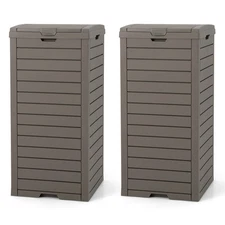 31 Gallon 2 PCS Outdoor Trash Can Waste Bin w/ Dual Lid Pull-out Drawer Backyard