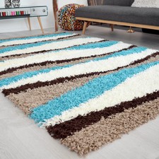 Teal Waves Shaggy Rug 5cm Deep Pile Living Room Bedroom Soft Non Shed 6 Sizes