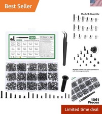 Complete Laptop Screw Assortment - 1061 Black Carbon Steel Screws with Tweezers