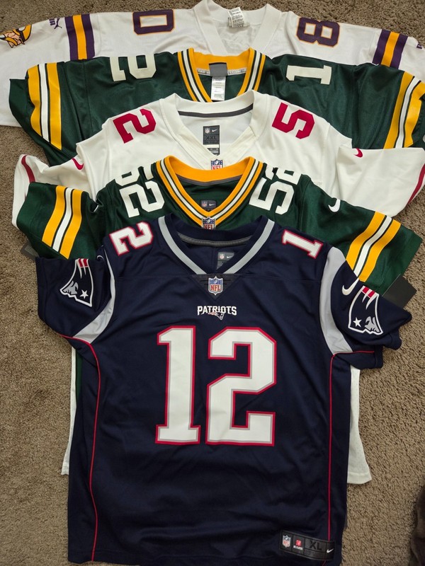 Lot of 5 Nike Reebok Puma NFL Jerseys Bundle - Brady, Rodgers, Carter, Matthews
