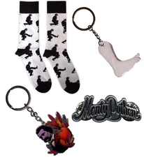 MONTY PYTHON - OFFICIAL LOGO KEYRING badge SOCKS - SILLY WALKS CHICKEN MAN CUPID