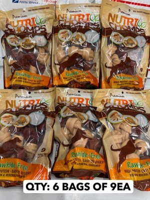 6-pack lot 9/Count Nutri Chomps Dog Bone Chew Knots Rawhide Free Chicken Pork