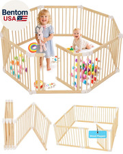 Foldable Wooden Baby Playpen Large Play Yard for Babies, 2-In-1 New Mom Helper P