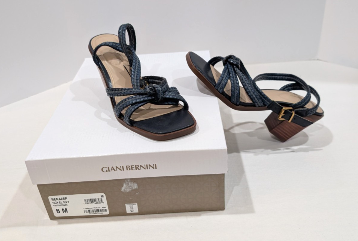 Giani Bernini Renaee Women’s Navy Blue Woven Block Heel Sandals Size 6M NEW NIB