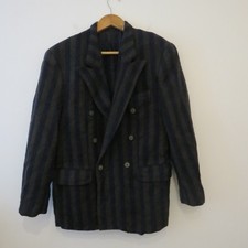 VINTAGE ENGLISH ROWING BOATING BLAZER 40 STRIPED JACKET NAVY BLUE GREY DOUBLE