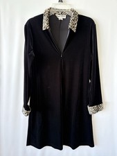 VTG Ronni Nicole Black Velvet Dress with Animal Print Collar/Cuffs/Button SIZE 8