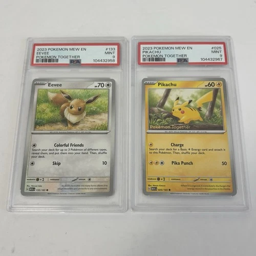 2023 Pokemon Together Pikachu 025/165 & Eevee 133/165 Stamped Promo PSA 9