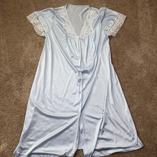 Val Mode Nightgown Robe Set Womens S Blue Peignoir Vintage 2 Piece Made in USA
