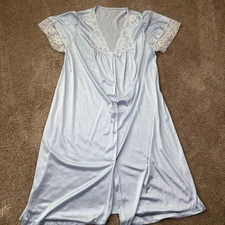 Val Mode Nightgown Robe Set Womens S Blue Peignoir Vintage 2 Piece Made in USA