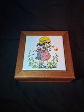 Hollie Hobbie Style Wood Jewelry Box Yellow Interior With Mirror