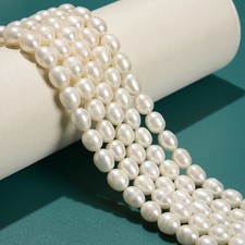 Natural Fresh Water Pearl Rice Shape Beads Size 8x10mm 14.5" Strand