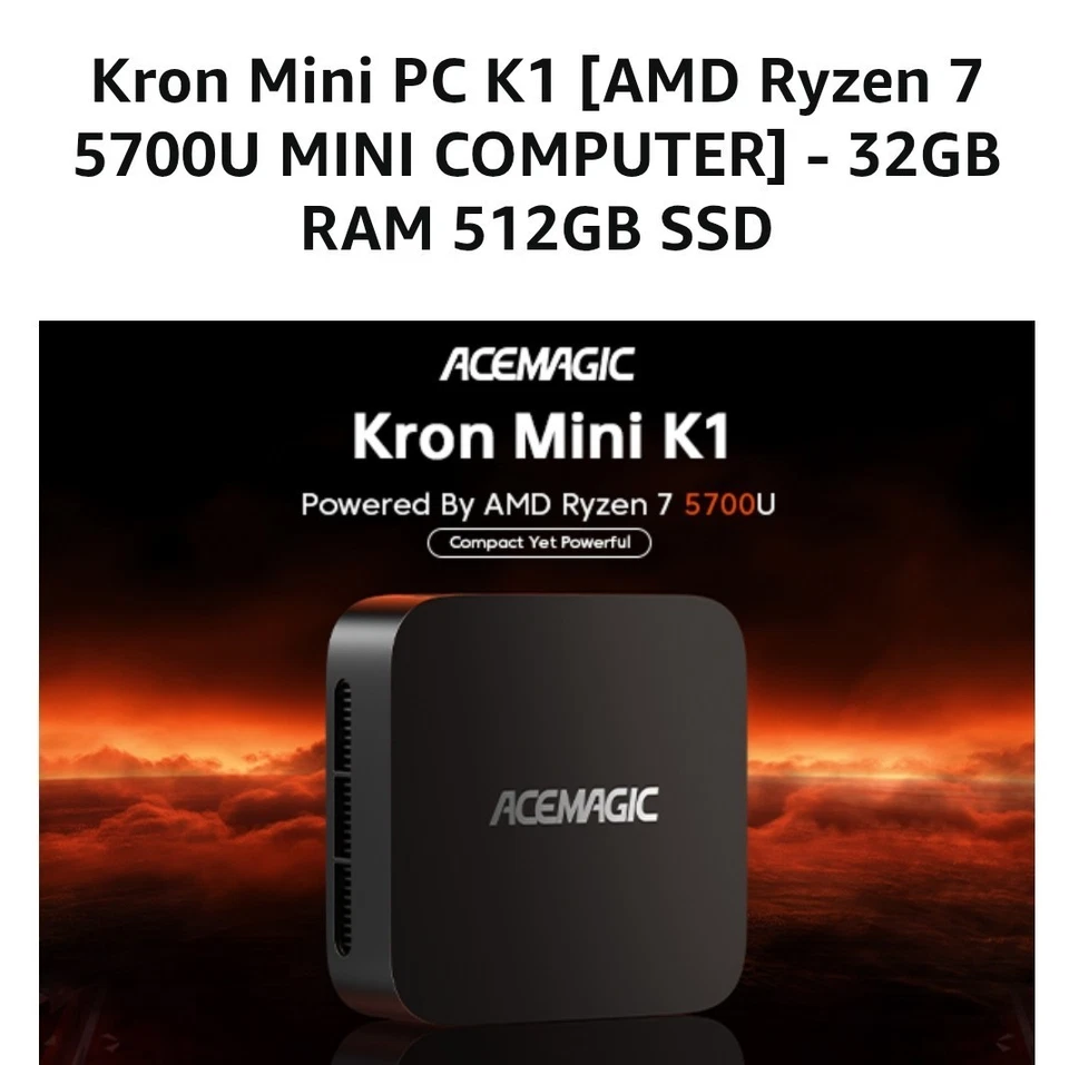 ACEMAGIC Mini PC AMD Ryzen 7 5700U Mini PC 32GB DDR4 512GB SSD Silent (BLACK) K1 - Image 3 of 4