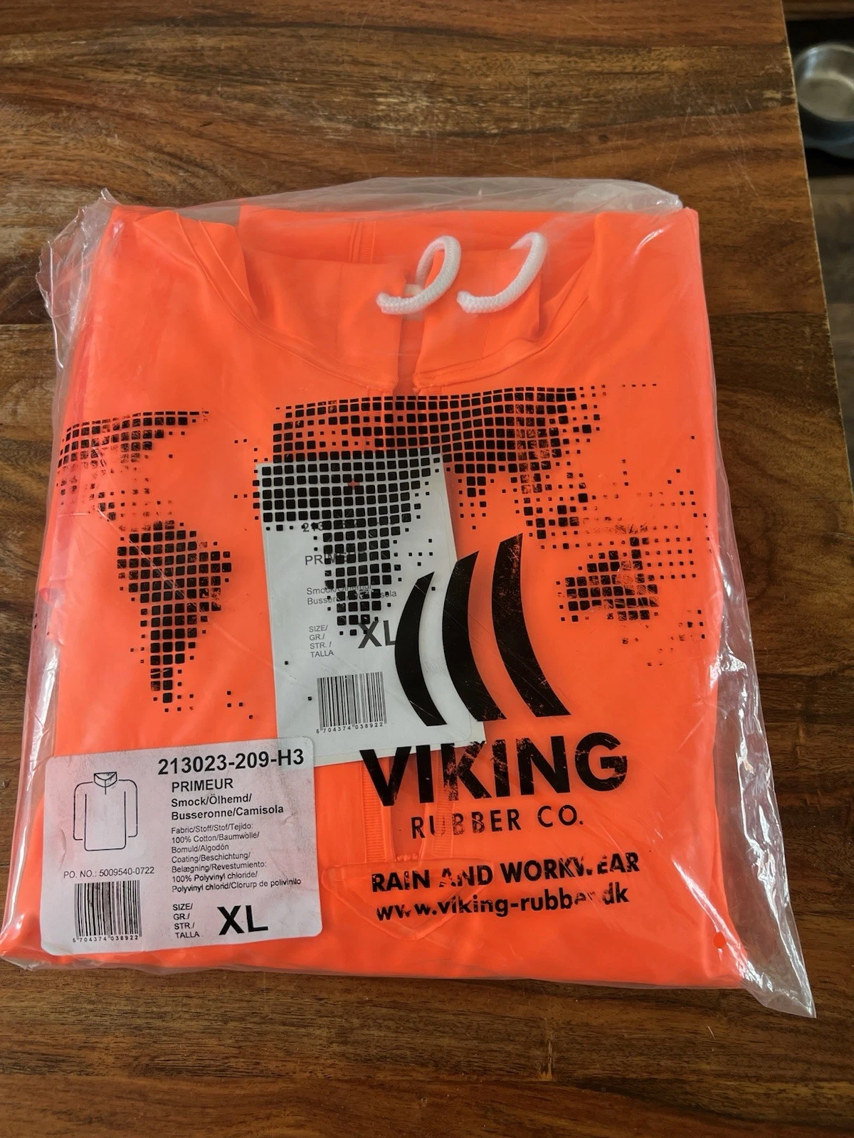 VIKING PRIMEUR ORANGE RUBBER HOODED SMOCK JACKET WATERPROOF FISHING XL NEW