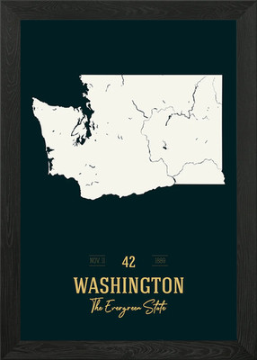 Washington State Karte USA gerahmtes Wandbild Poster Leinwanddruck Bild