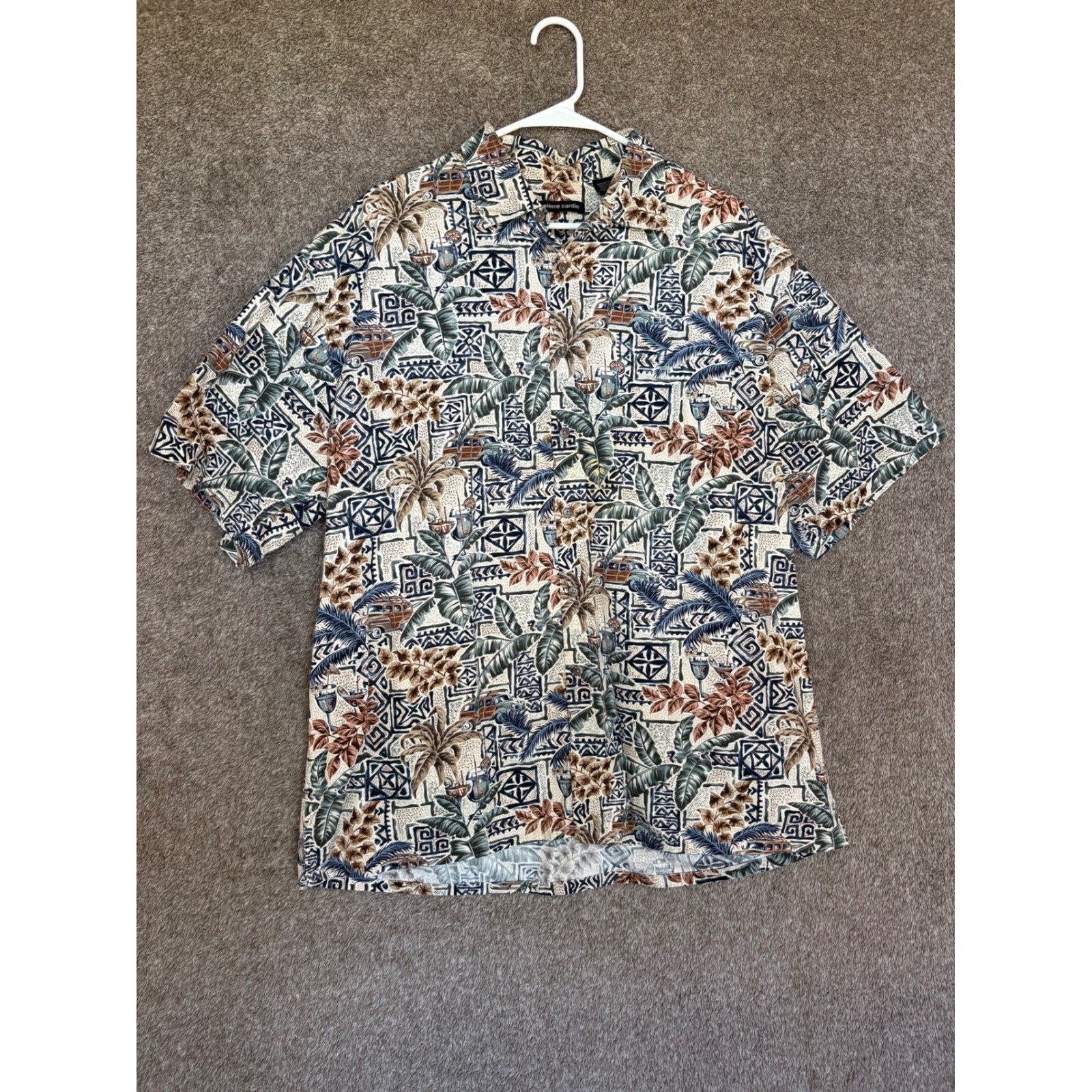 Pierre Cardin Mens XL Tropical Hawaiian Button Down Shirt 100% Cotton Aloha