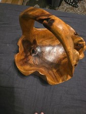 Burl Wood Hand Carved Large Basket/Bowl W Handle Rustic Piece W Stunning Finish