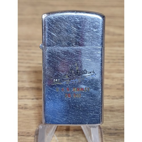 Vintage 1973 Zippo Slim Lighter USS Manley DD 940 Navy Destroyer Military Chrome