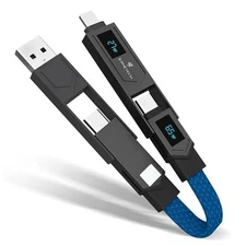 Magnetic 4 in 1 Multi Charging Cable with LED Display, Portable Keychain Blue