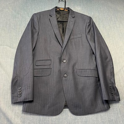 Ben Sherman Men's Suit Blazer Size 40R W33 Grey Herringbone Two Button 100% Wool