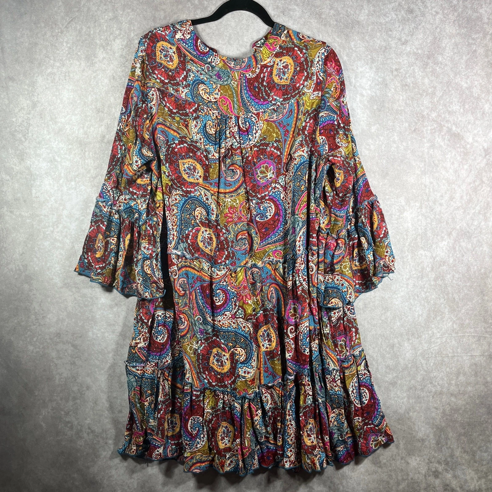 VETEMENTS Camille & Co. Abito donna XL multicolore paisley a strati maniche a campana boho hippie